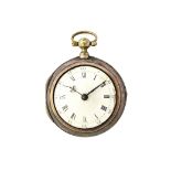 A silver twin cased, key wind, openfaced pocket watch,