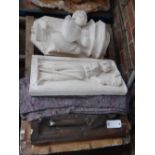 A group of three French plaster relief panels of medieval figures, one circa 1900,