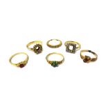 A gold and diamond set rectangular ring (the central gemstone lacking),