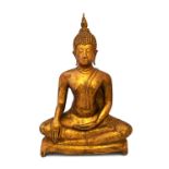 A composite gilt bronze figure of Buddha, seated in sattvasana on stepped base,