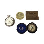 A gentleman's silver pair cased, key wind, openfaced pocket watch,