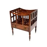 A Regency mahogany Canterbury, with concave four divisions over single drawer on turned supports,