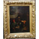 Dutch school (18th century), Three men in a tavern smoking pipes, oil on panel, 31cm x 23cm.