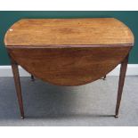 A large George III mahogany Pembroke table with bow end frieze drawer on tapering square supports,
