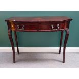A 19th century mahogany two drawer console table, on reeded sabre supports, 119cm wide x 94cm high.