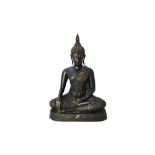 A Thai bronze figure of Buddha, seated in sattvasana, hands in bhumisparsa and dhyana mudra,