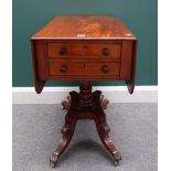 A William IV mahogany drop-flap work table with pair of frieze drawers,