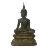 A Thai bronze figure of Buddha, seated in sattvasana with hands in bhumisparsa and dhyana mudra,