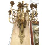 A Louis XVI style composition and gilt gesso six branch figural wall light,
