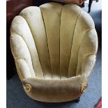 A Victorian scallop shell shaped occasional chair on turned supports, back leg diamond stamped ,