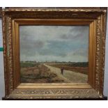 Gustave Hubert Goemans (19th century), A figure on a country road, oil on panel, signed,