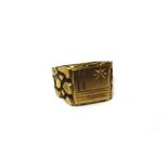 A 9ct gold and diamond set signet style ring, of square form,