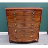 An early Victorian mahogany bowfront chest of two short and four long graduated drawers,