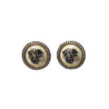 A pair of Russian gold mounted, colourless gem set and enamelled cufflinks,