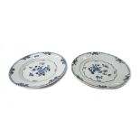 A pair of Chinese blue and white exportware plates, 18th century, painted with flower sprays, 23.