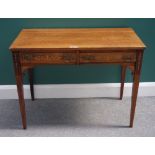 A late 19th century mahogany and marquetry inlaid rosewood two drawer side table,