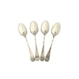 Four matching silver bottom marked Hanoverian pattern picture back teaspoons,