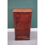 A George III mahogany pedestal cupboard, with single drawer over door, on plinth base,
