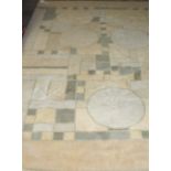 A Frank Lloyd Wright designed modern rug, angular pattern, in muted browns and greys, 248cm x 170cm.