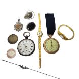 A gilt metal cased, keyless wind, openfaced gentleman's pocket watch,