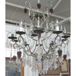 A brass and glass five branch chandelier, late 20th century,