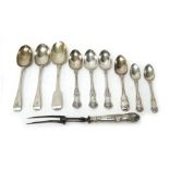 Silver table flatware, comprising; three King's pattern dessert spoons, London 1860,