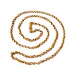 A gold long chain, formed as a row of circular links, decorated with stars,
