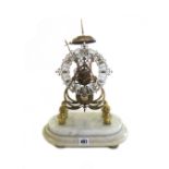 A Victorian brass skeleton clock, with chain driven single fusee movement,
