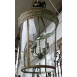 A Georgian style green and gilt patinated metal lantern, modern, of domed circular tapering form,