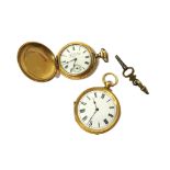 A lady's gold cased, key wind, openfaced fob watch, with a gilt cylinder movement,