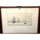 Rowland Langmaid (1897-1956), Fantome & Valhalla off Cowes, etching, signed and inscribed in pencil,