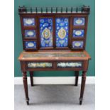 A 19th century rosewood writing cabinet, fitted with blue glass eglomise upper doors and drawers,