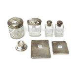 Silver and silver mounted wares, comprising; two rectangular cigarette cases,