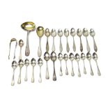 A collection of foreign flatware, comprising; a set of eight teaspoons,