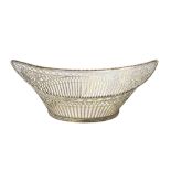 A Dutch bread or cake basket, of oval boat shaped form,