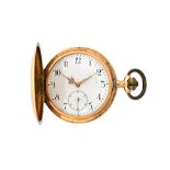 A gentleman's gold cased, keyless wind, hunting cased pocket watch,