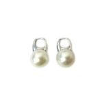 A pair of 18ct white gold and single cultured pearl earrings,