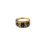A 9ct gold, sapphire and diamond ring,