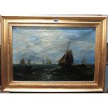 Follower of George Knight, Vessels at sea, oil on canvas, bears an indistinct signature,