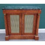 A Regency pollard oak side cabinet the rectangular marble top over single frieze drawer and pair of