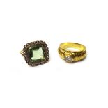 A Swedish pale green paste and seed pearl ring,