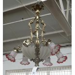 A French gilt bronze six branch chandelier, early 20th century,