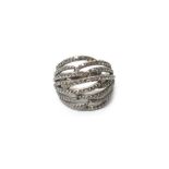 A white gold and diamond set dress ring, in a pierced openwork multiple row design,