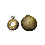 A silver cased, keyless wind, half hunting cased pocket watch, with a gilt cylinder movement,
