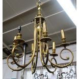 A gilt brass six branch chandelier, late 19th/ early 20th century,