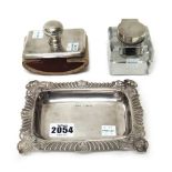 Silver and silver mounted wares, comprising; a Victorian shaped rectangular trinket dish,