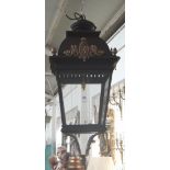 A Victorian style gilt and patinated metal hall lantern, modern,