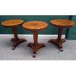 A set of three William IV style mahogany circular occasional tables,