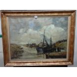 Gustave Helinck (1884-1954), Estuary scene, oil on canvas, signed, 53cm x 73cm.