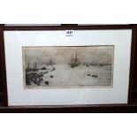 William Lionel Wyllie (1851-1931), Naples Harbour, etching, signed in pencil, 16cm x 37cm.